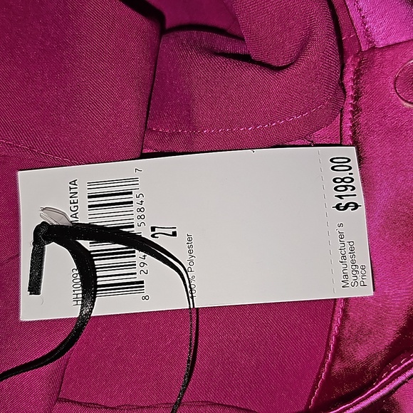 NWT House of Harlow 1960 Magenta High Waist Wide Leg Sateen Trouser Pant - Picture 5 of 12